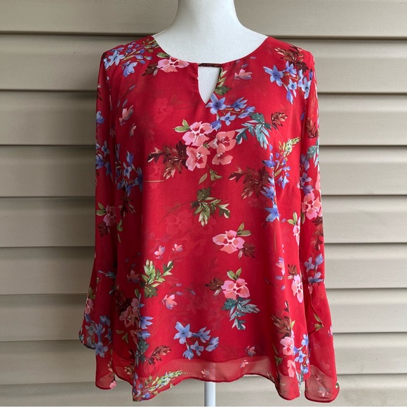 CAbi Tops - •Cabi• Devoted Floral Bell Sleeve Blouse -  Size Medium